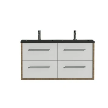 Tiger Boston Badkamermeubel 120cm Chalet Eiken Met Dubbele Zwarte Wastafel