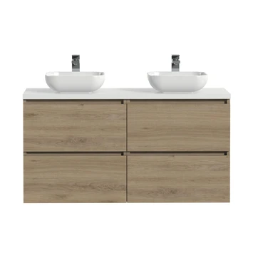 Tiger Karlo Badkamermeubelset 120 Cm Chalet Eik Met Wit Houten Wasblad En Glanzend Witte Keramische Waskom - Afbeelding 2