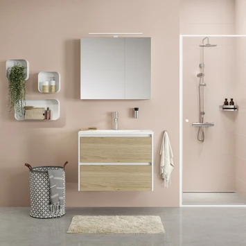 Tiger Reverse Meubelset 80 Cm Met 2 Lades Naturel Eik / Mat Wit Inclusief Oval Wastafel Mat Wit - Afbeelding 9