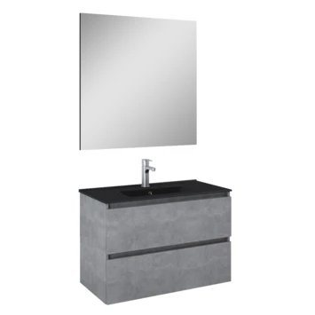 Atlantic Badmeubelset Heon met Spiegel En Zwarte Wastafel 80cm Beton 3 Atlantic Badmeubelset Heon met Spiegel En Zwarte Wastafel 80cm Beton