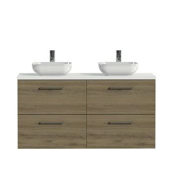 Tiger Badkamermeubel Studio 120cm Chalet Eik/witte Waskom Met Vierkante Greep