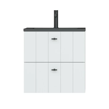 Tiger Maryport Badkamermeubelset 60 Cm Mat Wit Met Matzwarte Polybeton Wastafel En Matzwarte Grepen - Afbeelding 3