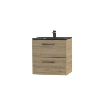 Tiger Studio Badkamermeubel 60 Cm Chalet Eiken Met Wastafel Polybeton Mat Zwart Greep Rvs Afgerond - Afbeelding 3