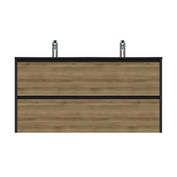 Tiger Reverse Meubelset 120 Cm Met 2 Lades Chalet Eik / Mat Zwart Inclusief Oval Wastafel Dubbel Mat Zwart - Afbeelding 3