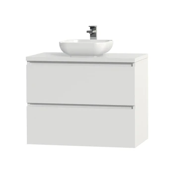 Tiger Karlo Badkamermeubelset 80 Cm Hoogglans Wit Met Wit Houten Wasblad En Glanzend Witte Keramische Waskom