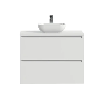 Tiger Karlo Badkamermeubelset 80 Cm Hoogglans Wit Met Wit Houten Wasblad En Glanzend Witte Keramische Waskom - Afbeelding 2