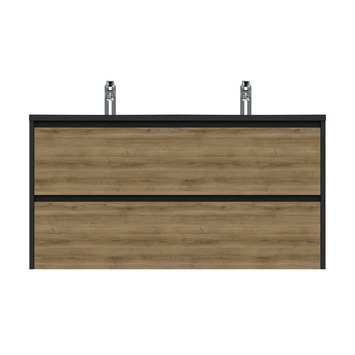 Tiger Reverse Meubelset 120 Cm Met 2 Lades Chalet Eik / Mat Zwart Inclusief Quadro Wastafel Dubbel Mat Zwart - Afbeelding 2