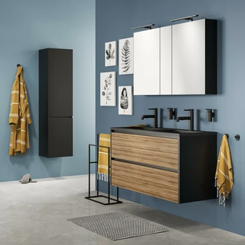 Tiger Reverse Meubelset 120 Cm Met 2 Lades Chalet Eik / Mat Zwart Inclusief Quadro Wastafel Dubbel Mat Zwart - Afbeelding 7