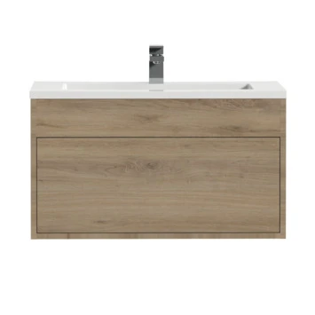 Tiger Helsinki Badkamermeubel 80 Cm Chalet Eiken Met Wastafel Polybeton Hoogglans Wit - Afbeelding 2