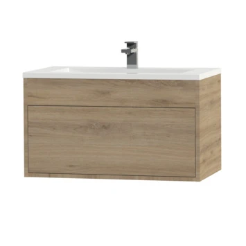 Tiger Helsinki Badkamermeubel 80 Cm Chalet Eiken Met Wastafel Polybeton Hoogglans Wit - Afbeelding 3