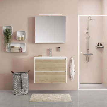 Tiger Reverse Meubelset 80 Cm Met 2 Lades Naturel Eik / Mat Wit Inclusief Quadro Wastafel Hoogglans Wit - Afbeelding 9