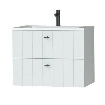 Tiger Maryport Badkamermeubelset 80 Cm Mat Wit Met Wit Glanzende Polybeton Wastafel En Matzwarte Grepen