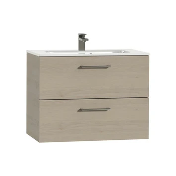 Tiger Badkamermeubel Studio 80cm Naturel Eik/wit Met Ronde RVS Greep - Afbeelding 2