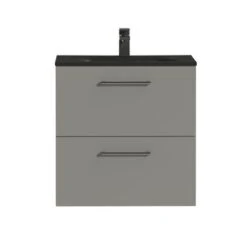 Tiger Badkamermeubel Studio 60 Cm Mat Grijs Met Polybeton Wastafel Mat Zwart En Ronde Grepen