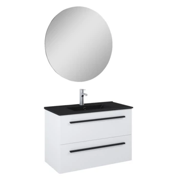 Atlantic Badmeubelset Stella Met Spiegel En Zwarte Wastafel 80cm Mat Wit