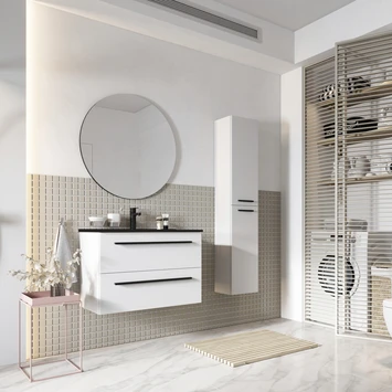 Atlantic Badmeubelset Stella Met Spiegel En Zwarte Wastafel 80cm Mat Wit - Afbeelding 2