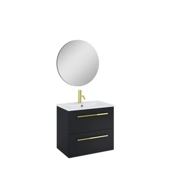 Atlantic Badmeubelset Stella Met spiegel En Witte Wastafel 60cm Mat Zwart