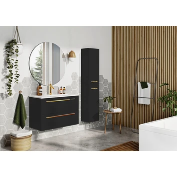 Atlantic Badmeubelset Stella Met spiegel En Witte Wastafel 60cm Mat Zwart - Afbeelding 2