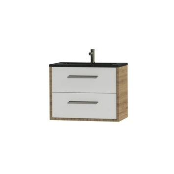 Tiger Badkamermeubel Boston 80 Cm Chalet Eik Met Polybeton Wastafel Mat Zwart En Ronde Grepen RVS - Afbeelding 3