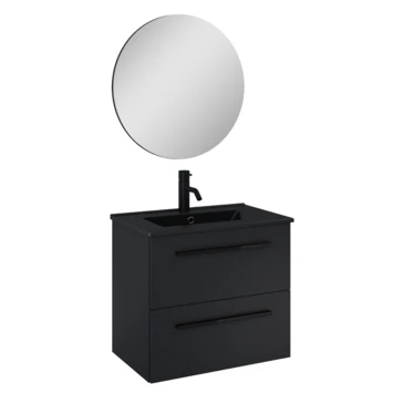 Atlantic Stella Badmeubelset Met Spiegel En Zwarte Wastafel 60cm Mat Zwart En Zwarte Grepen