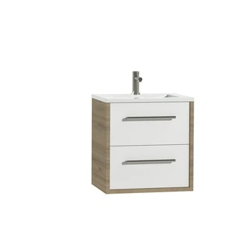 Tiger Badkamermeubel Boston 60 Cm Chalet Eik Met Polybeton Wastafel Wit En Ronde Grepen RVS - Afbeelding 2