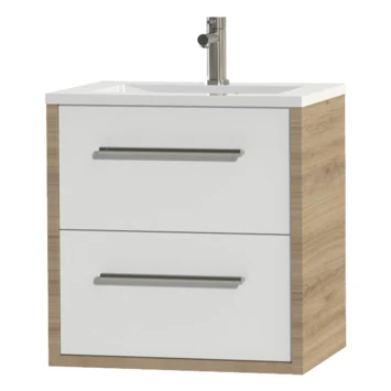 Tiger Badkamermeubel Boston 60 Cm Chalet Eik Met Polybeton Wastafel Wit En Ronde Grepen RVS - Afbeelding 3