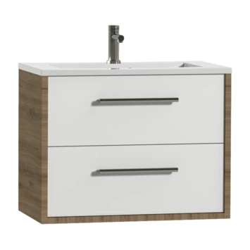 Tiger Badkamermeubel Boston 80 Cm Chalet Eik Met Polybeton Wastafel Wit En Ronde Grepen RVS - Afbeelding 2