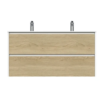 Tiger Reverse Meubelset 120 Cm Met 2 Lades Naturel Eik / Mat Wit Inclusief Oval Wastafel Dubbel Mat Wit - Afbeelding 3