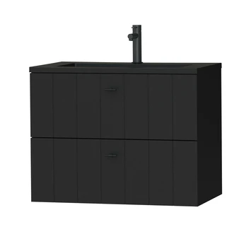 Tiger Maryport Badkamermeubelset 80 Cm Mat Zwart Met Matzwarte Polybeton Wastafel En Matzwarte Grepen