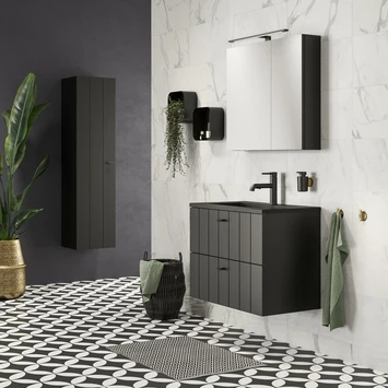 Tiger Maryport Badkamermeubelset 80 Cm Mat Zwart Met Matzwarte Polybeton Wastafel En Matzwarte Grepen - Afbeelding 9