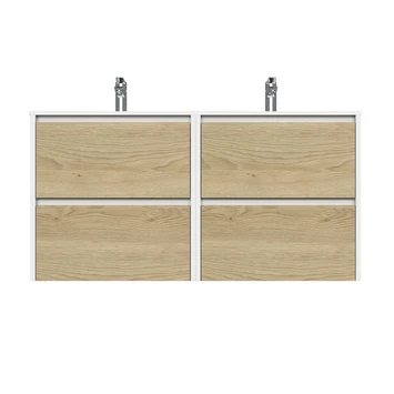 Tiger Reverse Meubelset 2x60 Cm Met 4 Lades Naturel Eik / Mat Wit Inclusief 2 Oval Wastafels Hoogglans Wit - Afbeelding 2