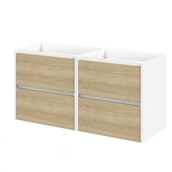 Tiger Reverse Meubelset 2x60 Cm Met 4 Lades Naturel Eik / Mat Wit Inclusief 2 Oval Wastafels Hoogglans Wit - Afbeelding 3