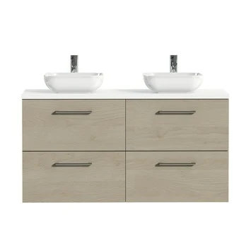 Tiger Badkamermeubel Studio 120cm Naturel Eik/witte Waskom Met Ronde Greep