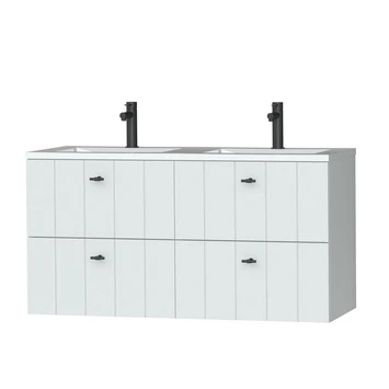 Tiger Maryport Badkamermeubelset 120 Cm Mat Wit Met Wit Glanzende Polybeton Wastafel En Matzwarte Grepen