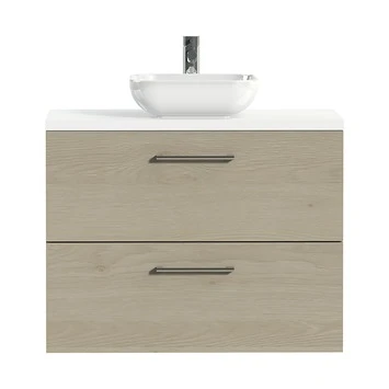 Tiger Badkamermeubel Studio 80 Cm Naturel Eik Met Keramische Waskom Hoogglans Wit En Ronde Grepen