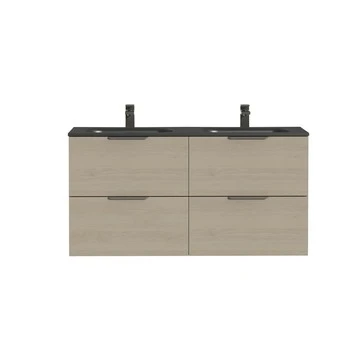 Tiger Badkamermeubel Studio 120cm Naturel Eik/matzwart Met Platte RVS Greep - Afbeelding 2