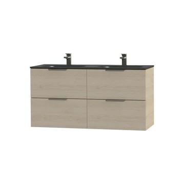 Tiger Badkamermeubel Studio 120cm Naturel Eik/matzwart Met Platte RVS Greep - Afbeelding 3