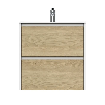 Tiger Reverse Meubelset 60 Cm Met 2 Lades Naturel Eik / Mat Wit Inclusief Oval Wastafel Hoogglans Wit - Afbeelding 4