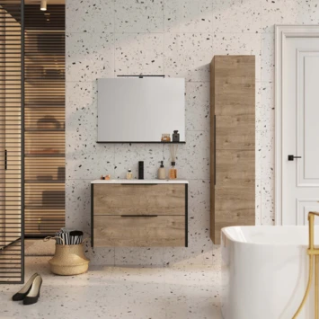 Atlantic Badmeubelset Aria met Spiegel En Wtte Wastafel 60cm Canela Eiken - Afbeelding 2