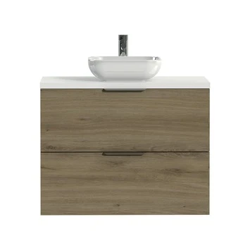 Tiger Badkamermeubel Studio 80 Cm Chalet Eik Met Keramische Waskom Hoogglans Wit En Profielgrepen