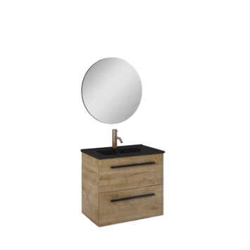 Atlantic Badmeubelset Stella Met Spiegel En Zwarte Wastafel 60cm Canela Eiken
