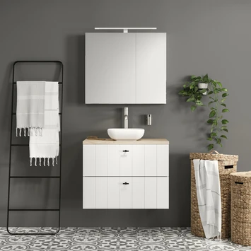 Tiger Maryport Badkamermeubelset 80 Cm Mat Wit Met Licht Eiken Wasblad, Keramische Opzetkom En Matzwarte Grepen - Afbeelding 13