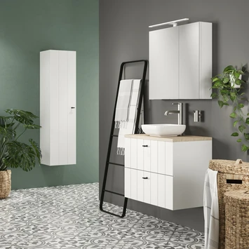 Tiger Maryport Badkamermeubelset 80 Cm Mat Wit Met Licht Eiken Wasblad, Keramische Opzetkom En Matzwarte Grepen - Afbeelding 14