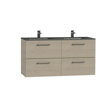 Tiger Badkamermeubel Studio 120cm Naturel Eik/matzwart Met Ronde RVS Greep