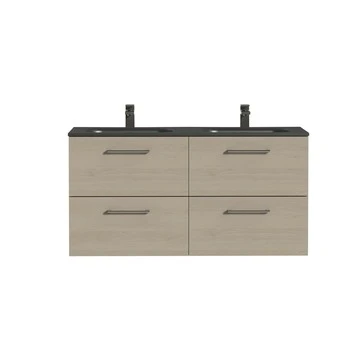 Tiger Badkamermeubel Studio 120cm Naturel Eik/matzwart Met Ronde RVS Greep - Afbeelding 2