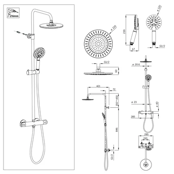 Tiger Regendoucheset Akcent Zwart/messing Incl Kraan En Handdouche Met 3 Straalstanden - Afbeelding 8