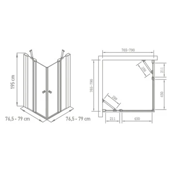 Van Marcke Hoover Douche Hoekinstap Met Draaideuren 80x80x195 - Afbeelding 2
