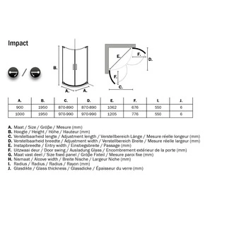 Sealskin Douchecabine Met Dubbele Swingdeur Impact Kwartrond 90x195 Cm Chroom - Afbeelding 2