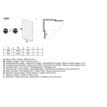 Sealskin Swingdeur Voor Hoekinstap I AM 200x90 Cm Chroom - Afbeelding 6