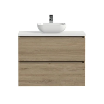 Tiger Karlo Badkamermeubelset 80 Cm Chalet Eik Met Wit Houten Wasblad En Glanzend Witte Keramische Waskom - Afbeelding 2